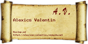 Alexics Valentin névjegykártya